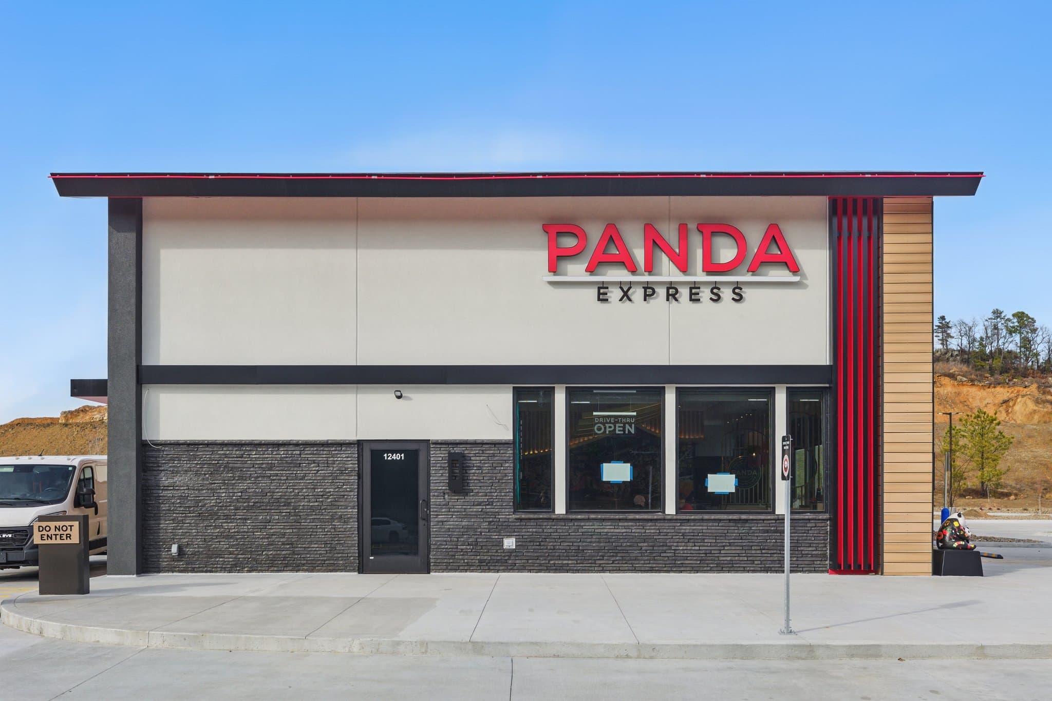 Side elevation and channel letter signage on a newly built quick service restaurant at 12401 Maumelle Boulevard in Maumelle, Arkansas